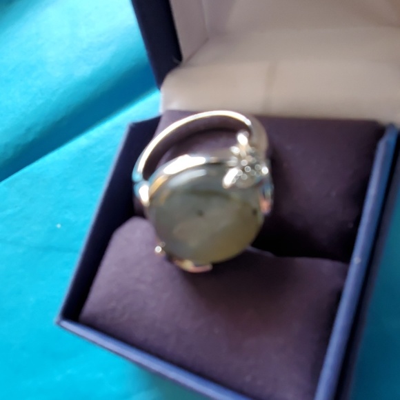 Ring -Blue green stone silver with butterflies 7 - Picture 3 of 8